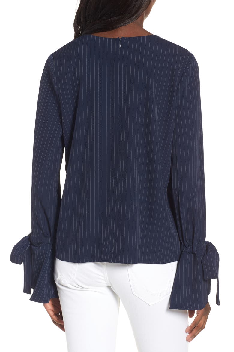 Pinstripe Tie Sleeve Top, Alternate, color, NAVY