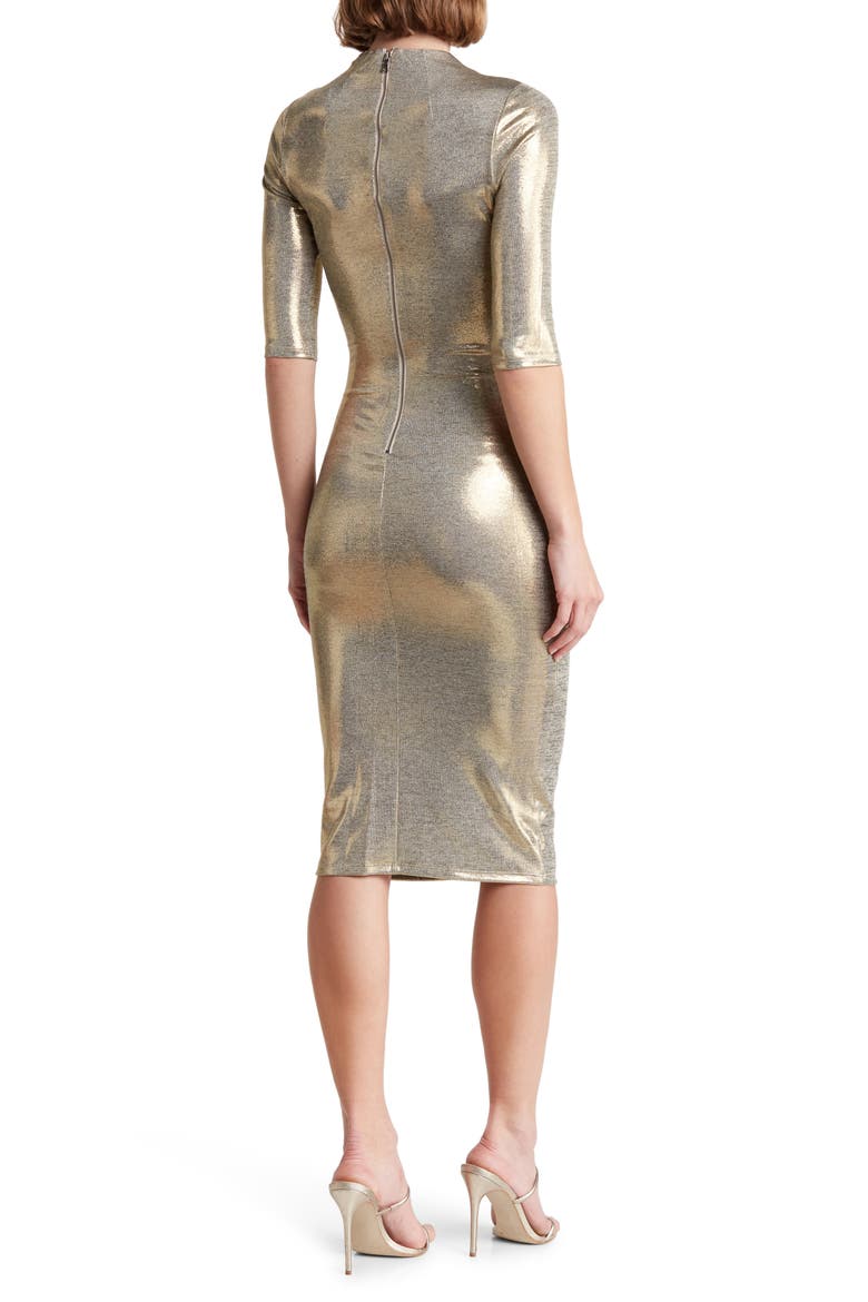 Delora Fitted Lamé Dress, Alternate, color, GOLD