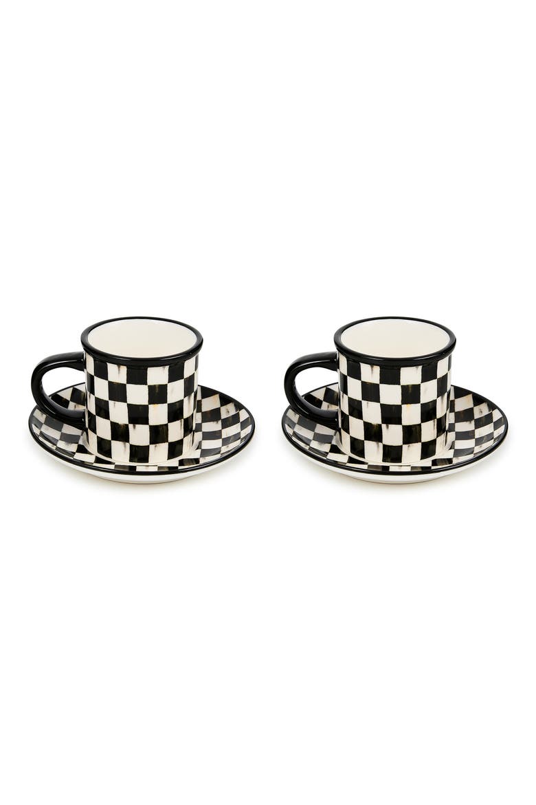Courtly Check Set of 2 Espresso Cups & Saucers, Main, color, COURTLY
