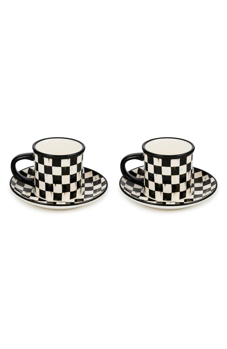 MACKENZIE CHILDS Courtly Check Set of 2 Espresso Cups & Saucers, Main, color, Courtly