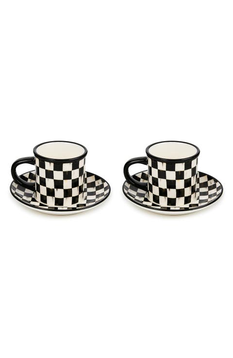 Courtly Check Set of 2 Espresso Cups & Saucers