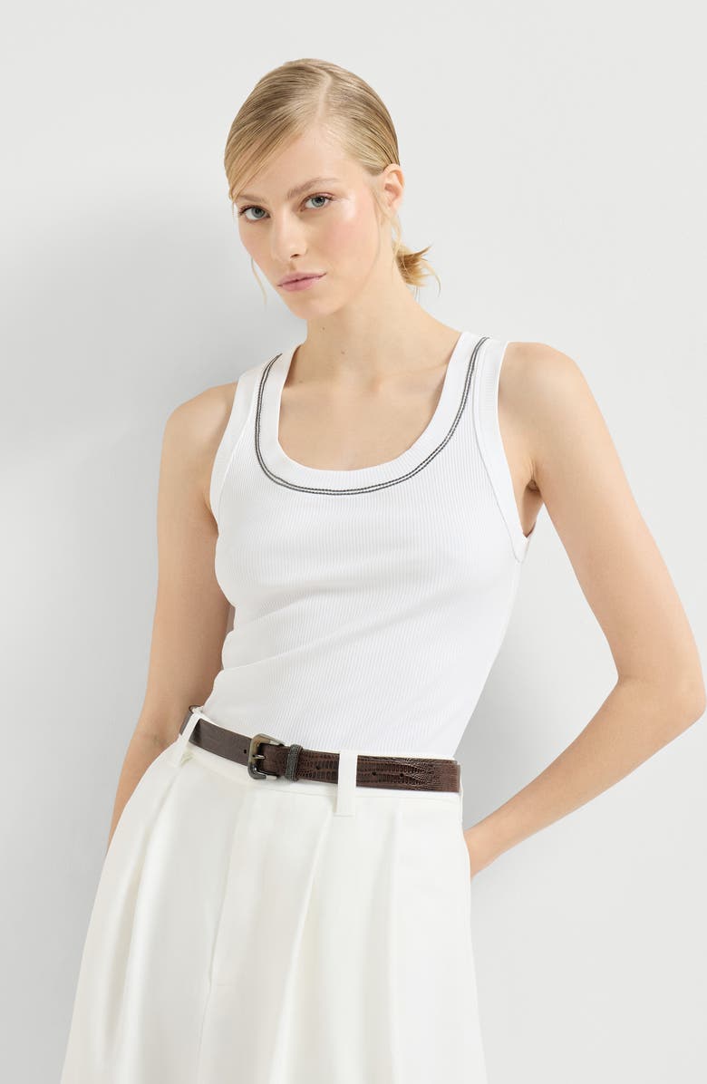 Brunello Cucinelli Ribbed jersey top, Alternate, color, White