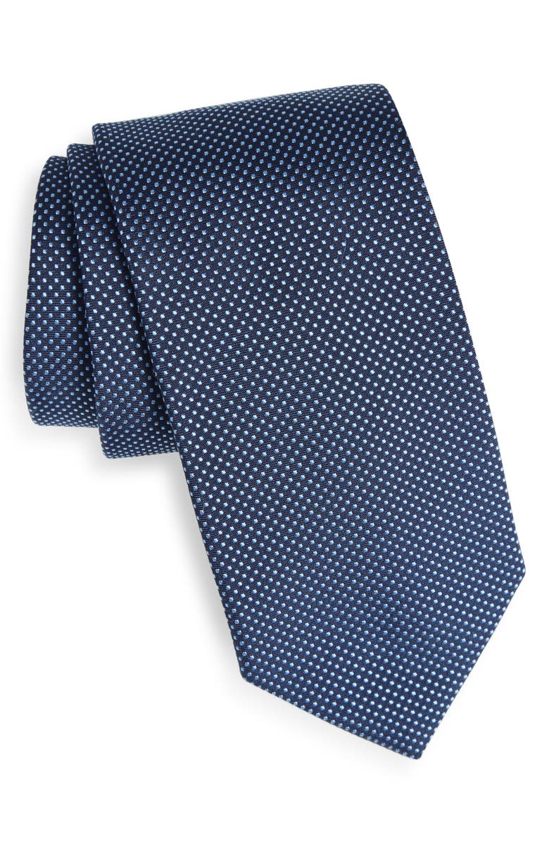 BOSS Pin Dot Silk Blend Tie, Main, color, Dark Blue