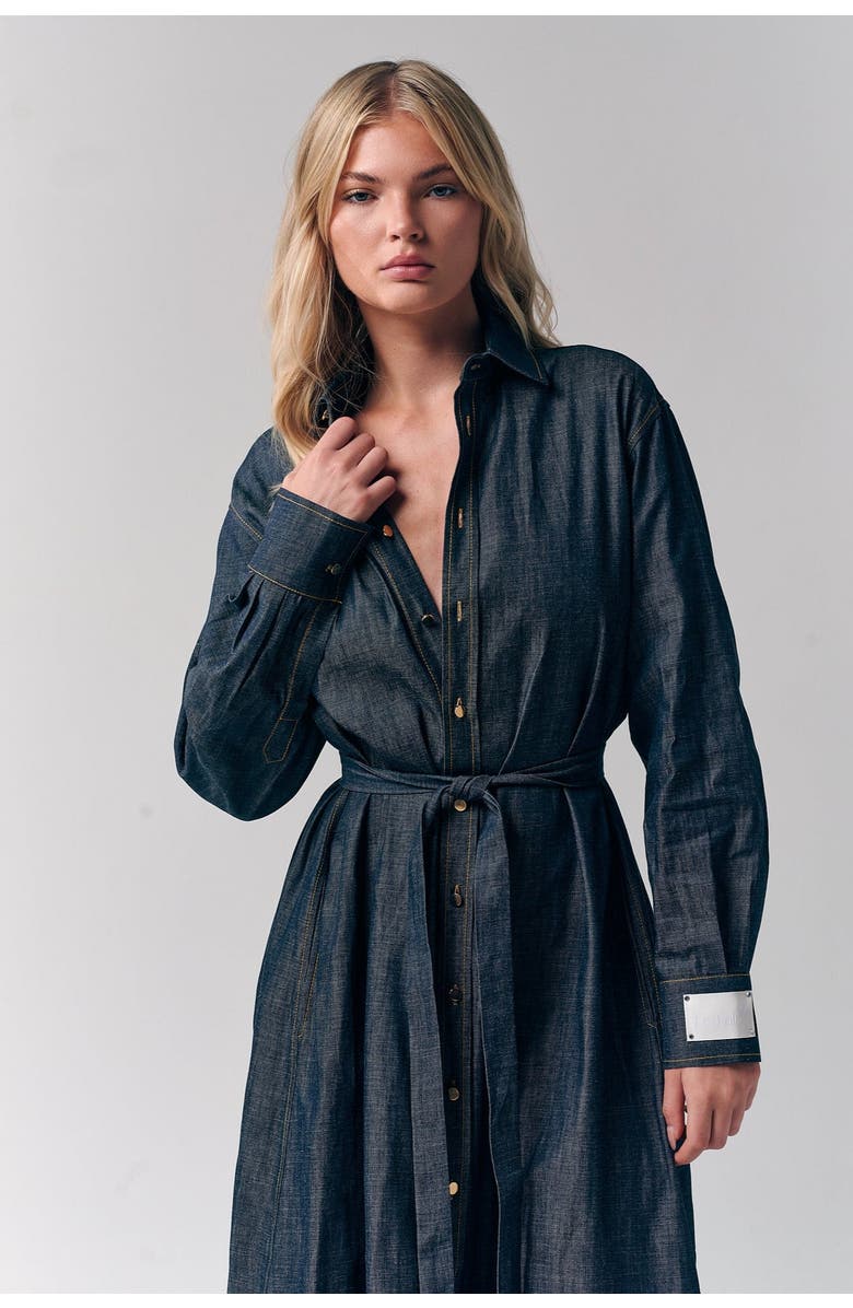 Le Fafo Maxi Belted Denim Shirtdress, Alternate, color, 