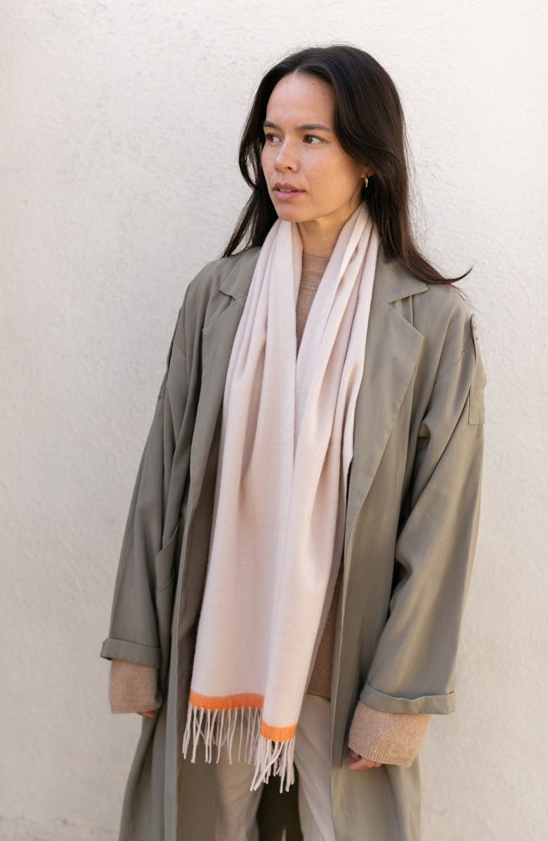 Wyeth Cashmere Fringe Trim Scarf, Alternate, color, Pink Orange
