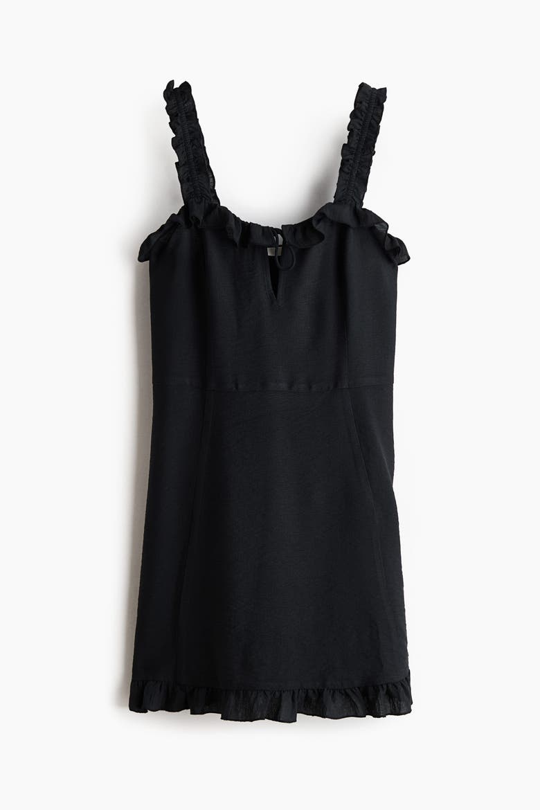 Ruffled Crêpe Dress, Alternate, color, Black