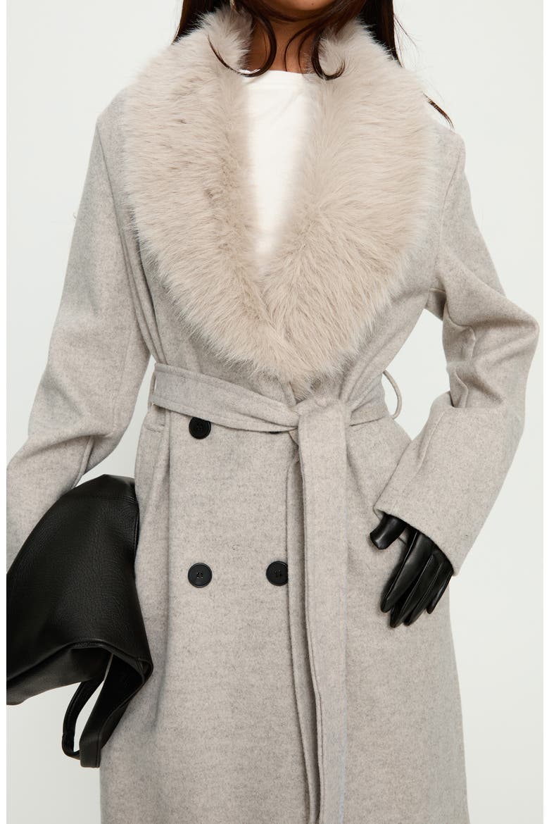 Hallyn Faux Fur Collar Belted Coat, Alternate, color, BEIGE
