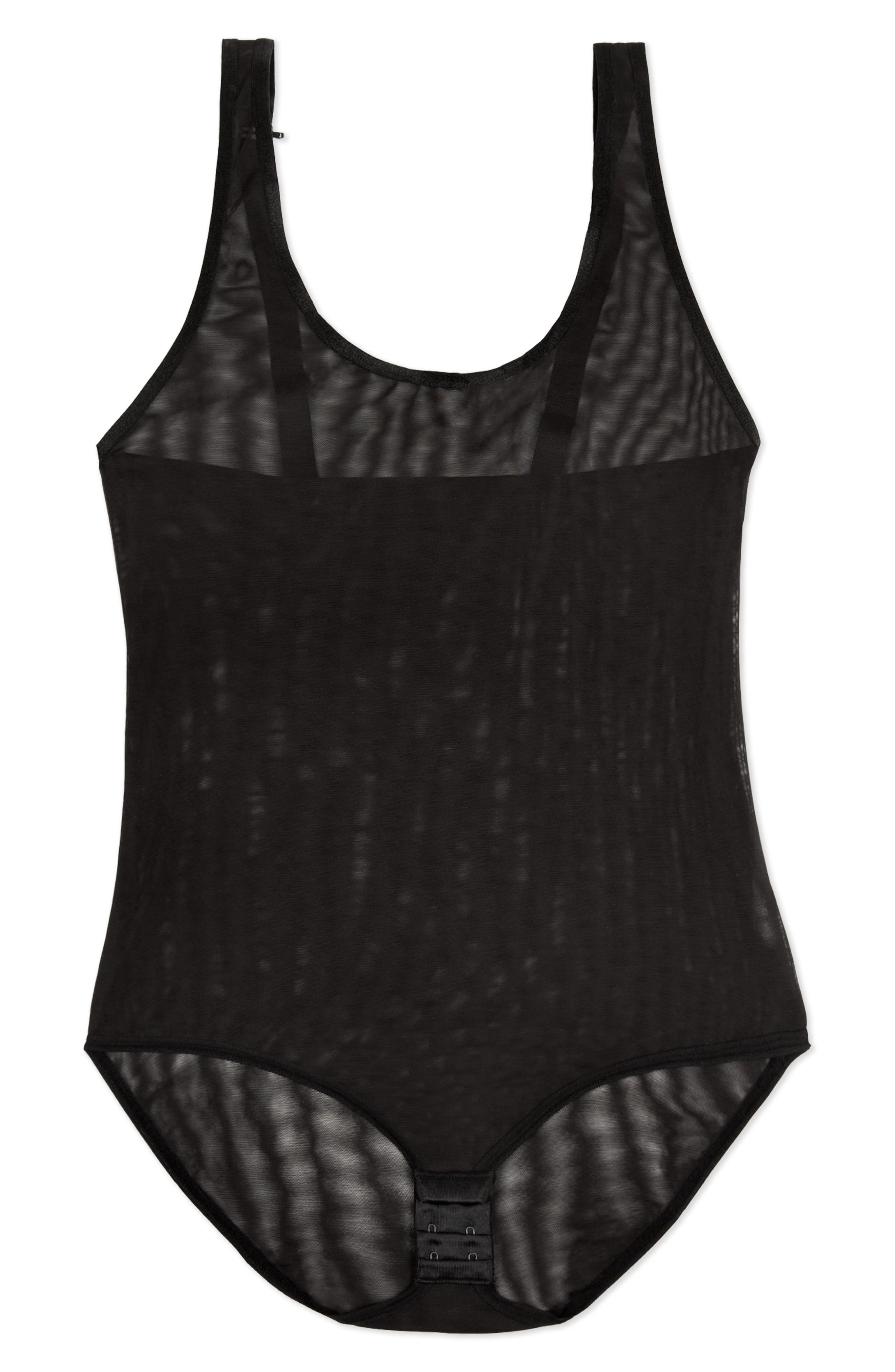 Curvy Couture Sheer Mesh Bodysuit in Black Hue 