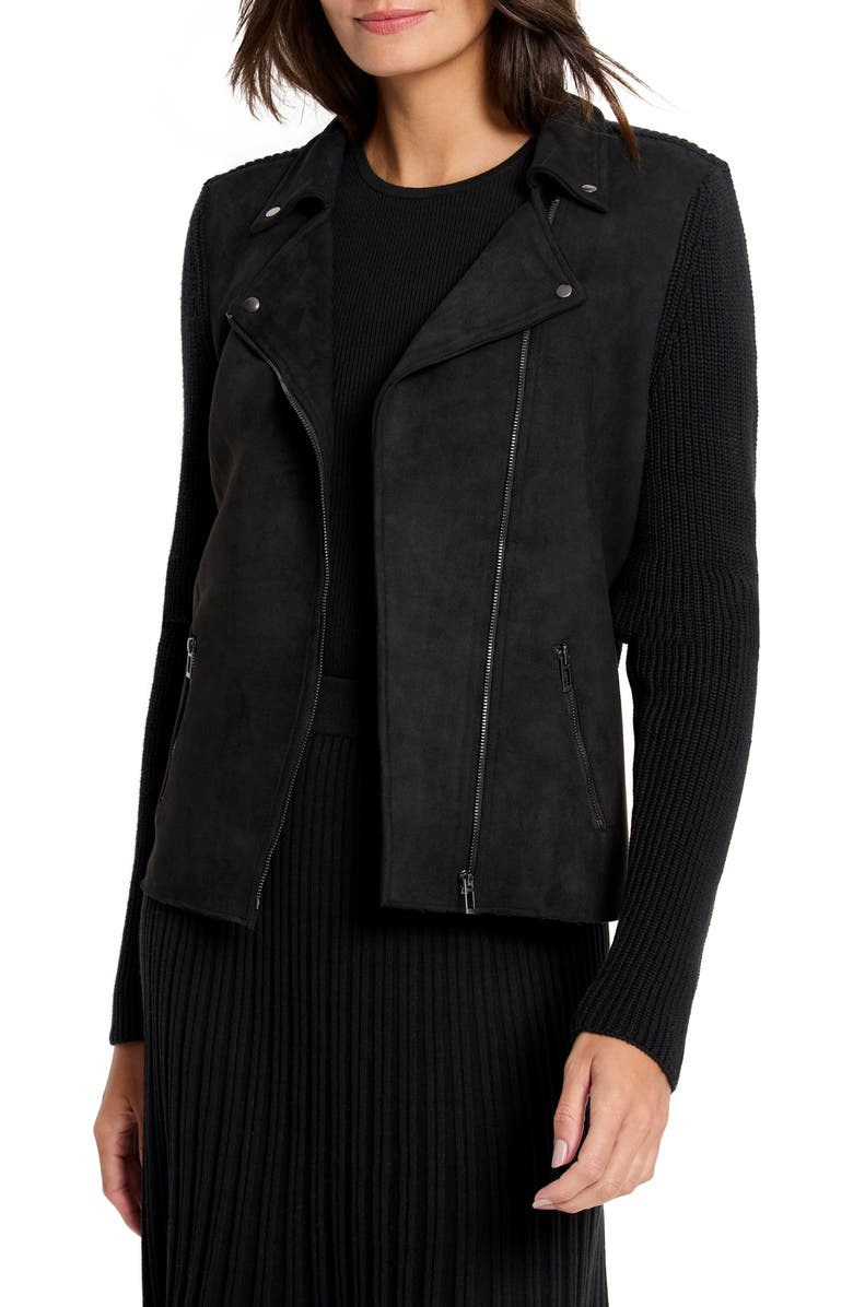 NIC+ZOE Mixed Media Moto Jacket, Main, color, 