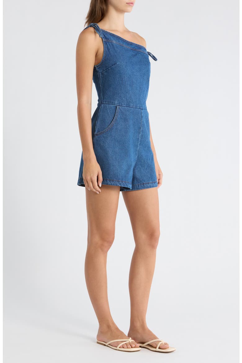 Tatum Off the Shoulder Denim Romper, Alternate, color, DARK DENIM