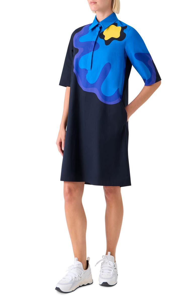 Akris punto Floral Cotton Poplin Shirtdress, Alternate, color, Black-Multi