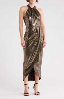 Julia Jordan Knot Neck Tulip Hem Metallic Dress