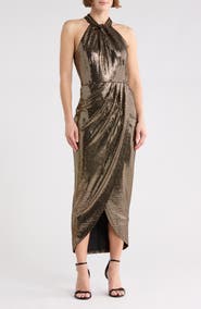 Julia Jordan Knot Neck Tulip Hem Metallic Dress