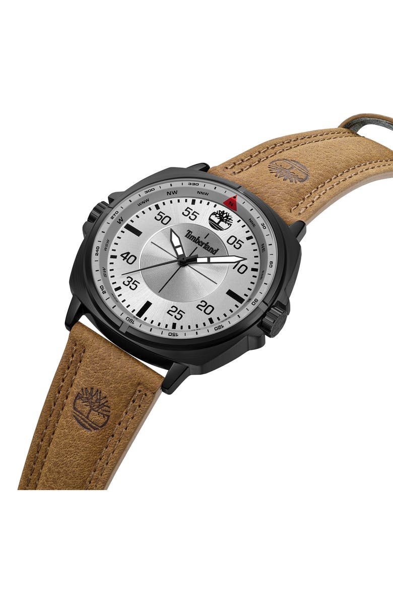 Timberland Williston Leather Strap Watch, 48mm, Alternate, color, Brown/ Silver