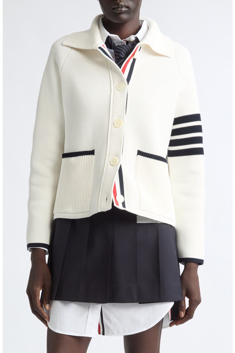 Double Face Pique Stitch Cardigan, Main, color, WHITE