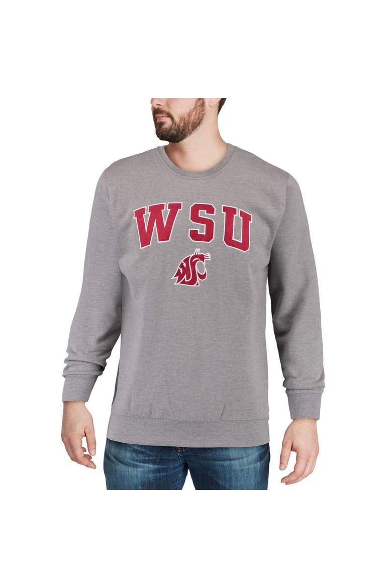 Men's Colosseum Heather Gray Washington State Cougars Arch & Logo Crew Neck Sweatshirt, Alternate, color, Heather Gray