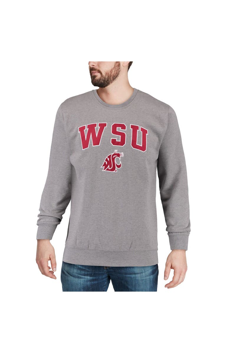 COLOSSEUM Men's Colosseum Heather Gray Washington State Cougars Arch & Logo Crew Neck Sweatshirt, Alternate, color, Heather Gray