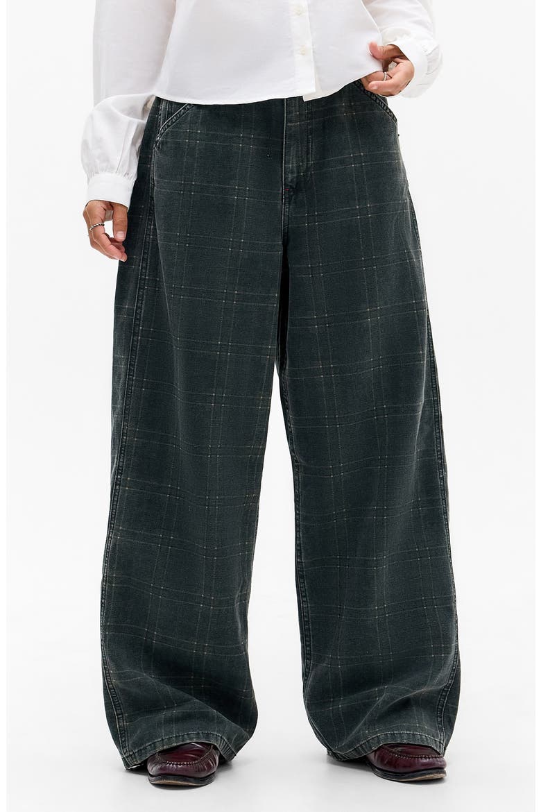 Jaya Check Low Rise Wide Leg Jeans, Main, color, GREEN