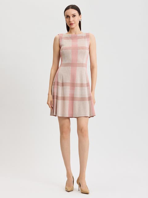 A-Line Multi Color Plaid Knit Dress