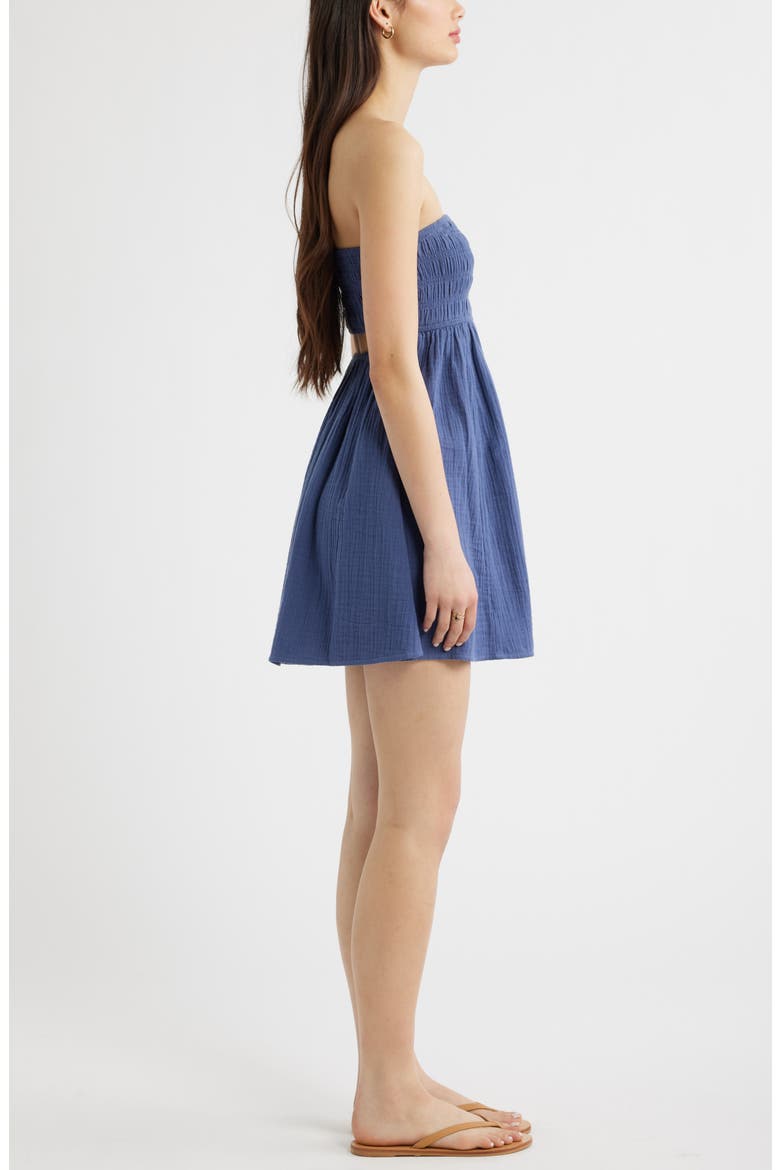 Cutout Strapless Cotton Minidress, Alternate, color, BLUE INDIGO