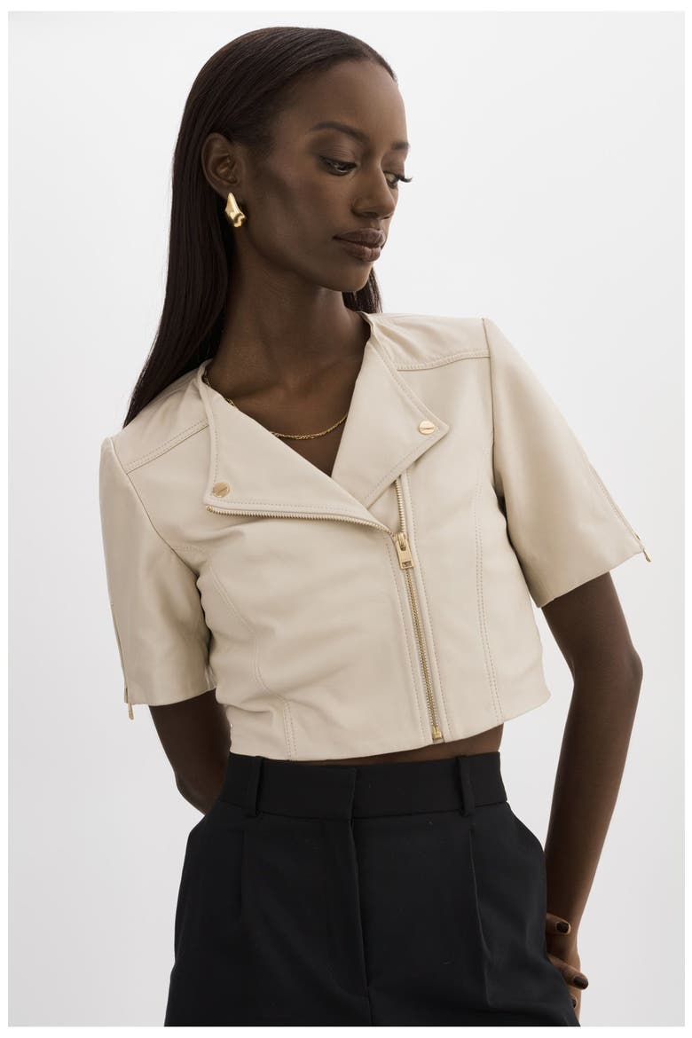 Kirsi Gold | Cropped Biker Jacket, Main, color, Bone