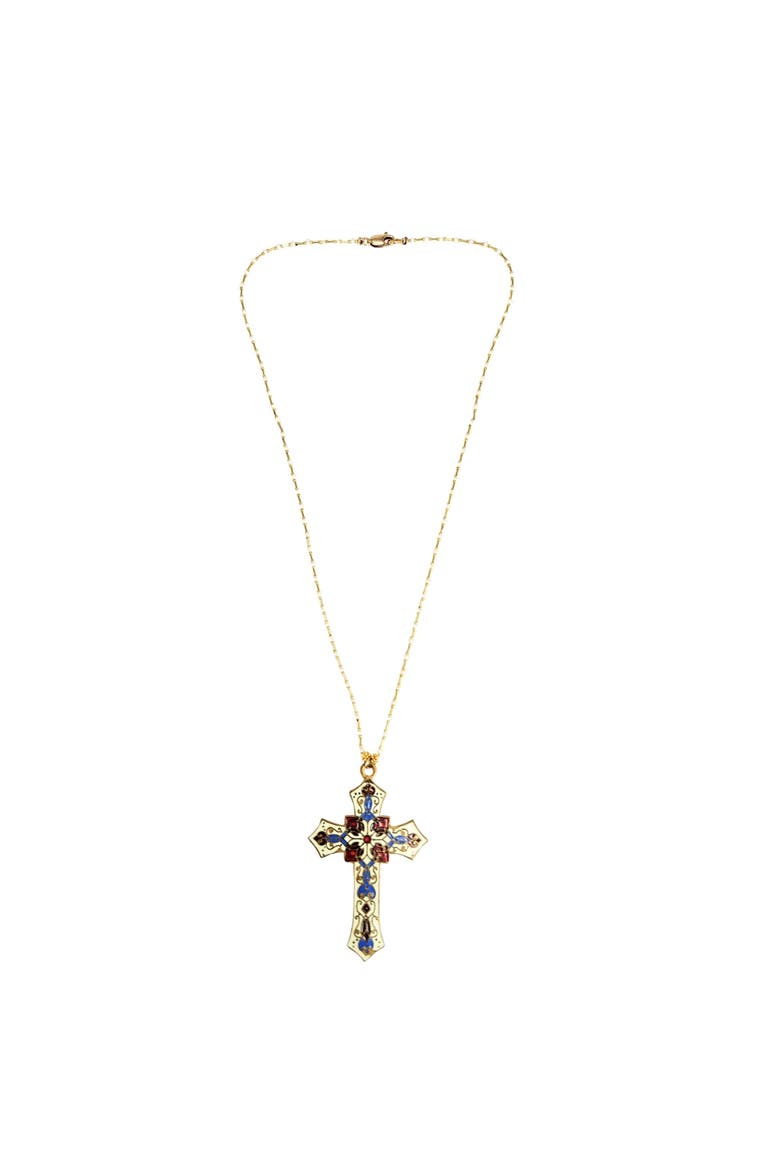 Vintage 1890s Ivory Enamel Cross Pendant Necklace, Alternate, color, White