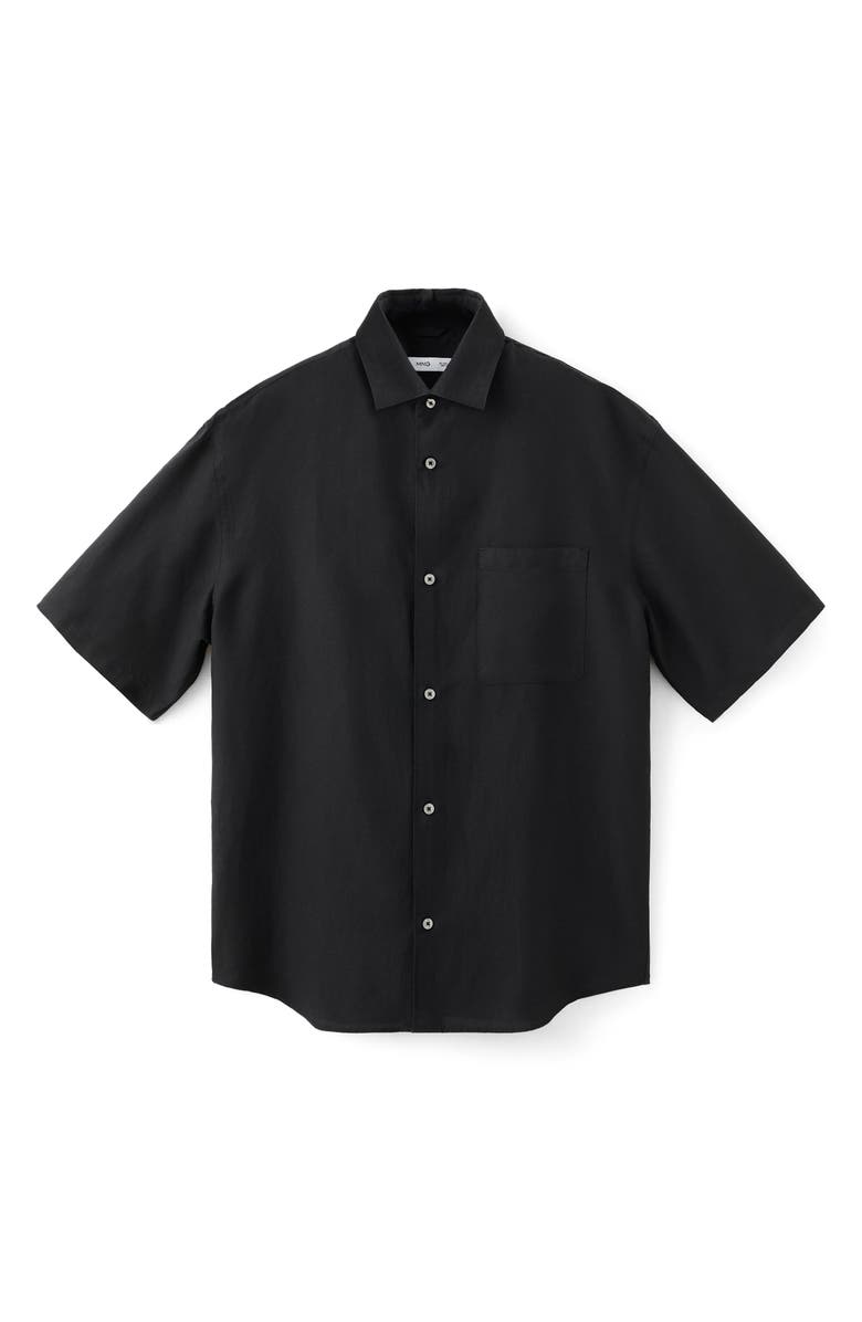 MANGO Short Sleeve Button-Up Shirt, Alternate, color, Black