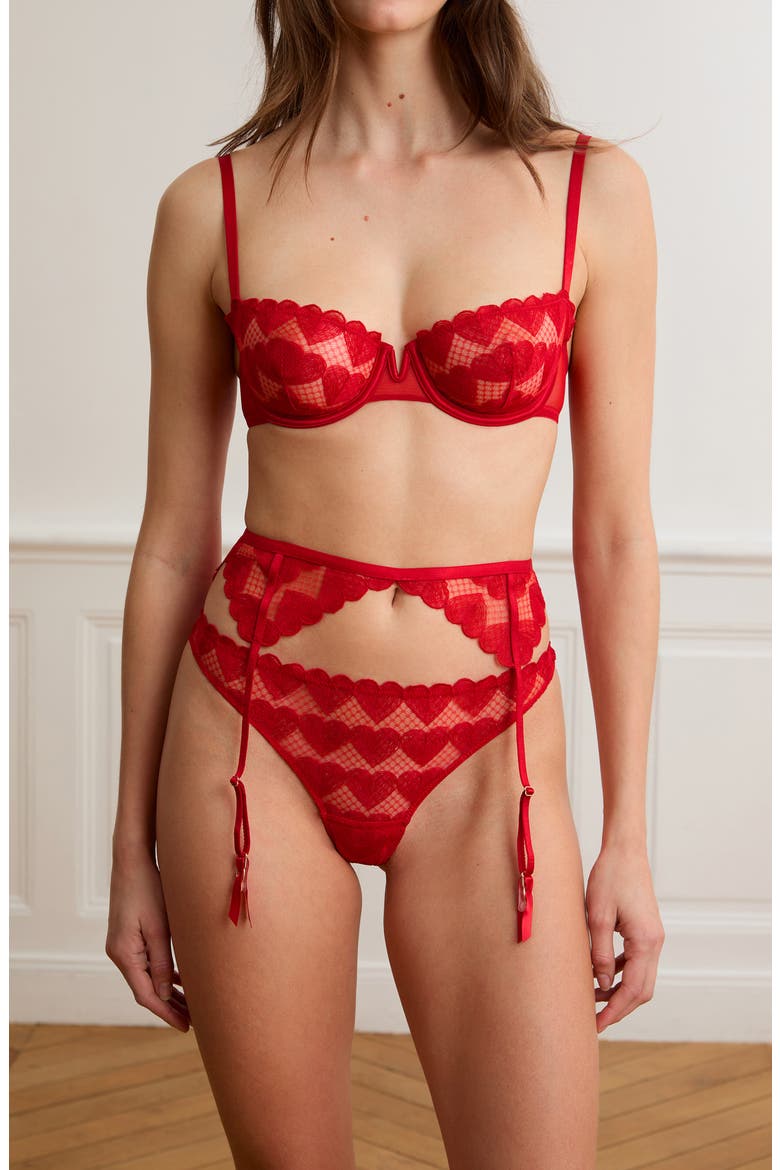 Desir Heart Embroidered Garter Belt, Alternate, color, RED