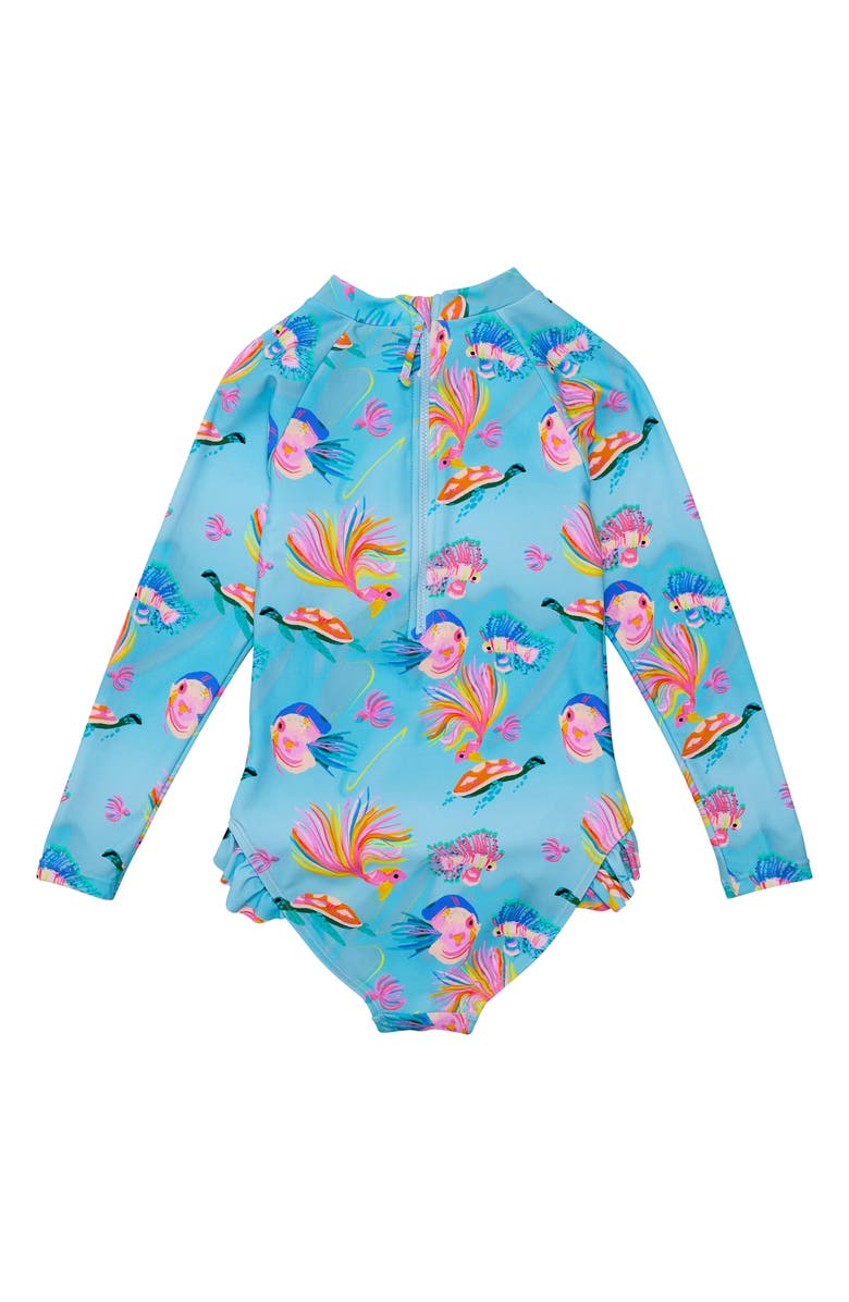 Snapper Rock Kids' Kaleido Fish Long Sleeve One-Piece Swimsuit, Alternate, color, Blue