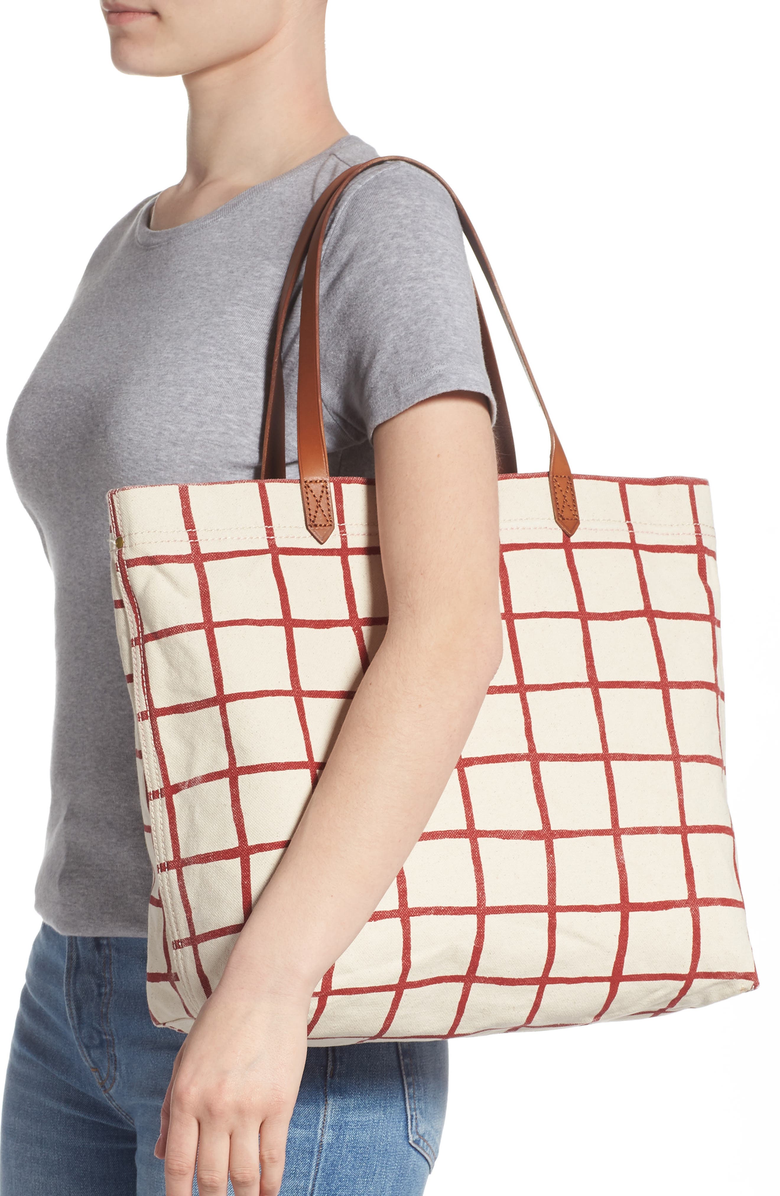 The Canvas Transport Tote, Alternate, color, BRIGHT EMBER WINDOWPANE