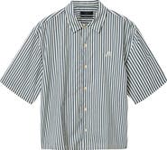 AllSaints Chopin Oversize Stripe Short Sleeve Cotton Button-Up Shirt