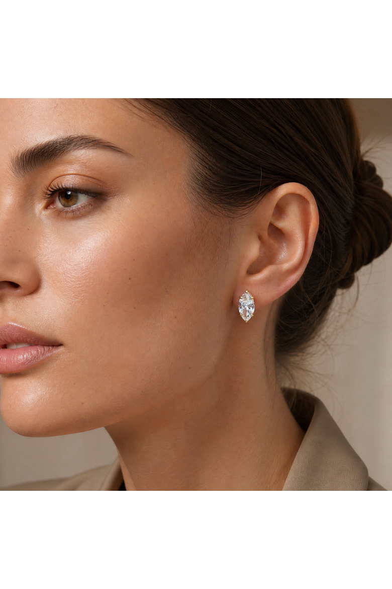 CZ Marquise Stud Earring, Alternate, color, Gold