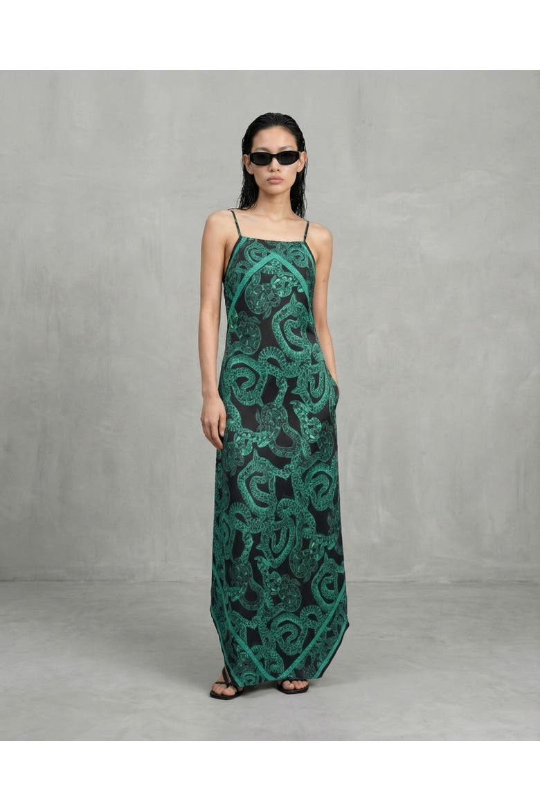 Silk Serpent Noir Maxi Dress, Alternate, color, Forest Green