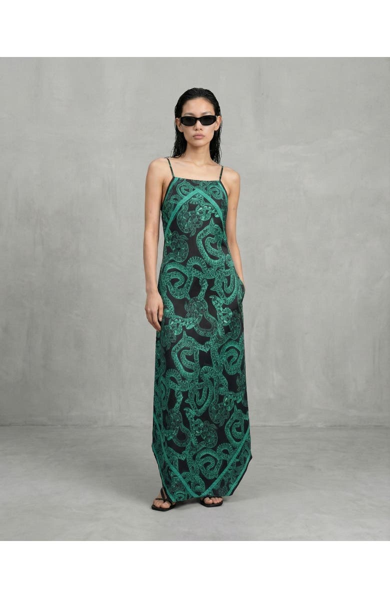 Monzlapur Silk Serpent Noir Maxi Dress, Alternate, color, Forest Green