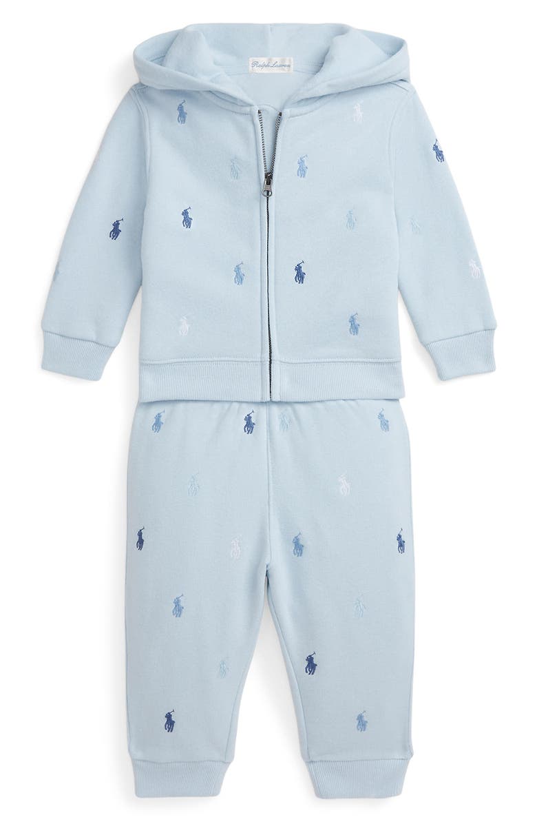 Ralph Lauren Magic Allover Embroidered Fleece Hoodie & Pants Set, Main, color, Blue