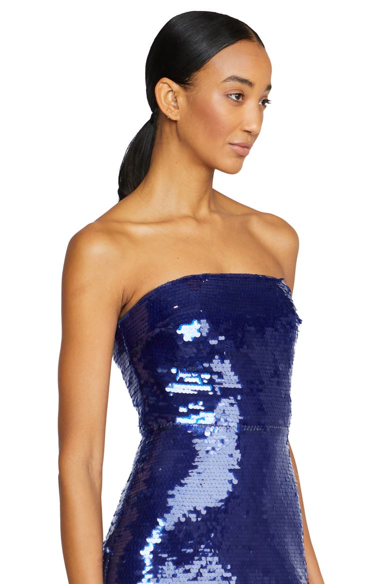 Mira Strapless Sequin Gown, Alternate, color, MARINE