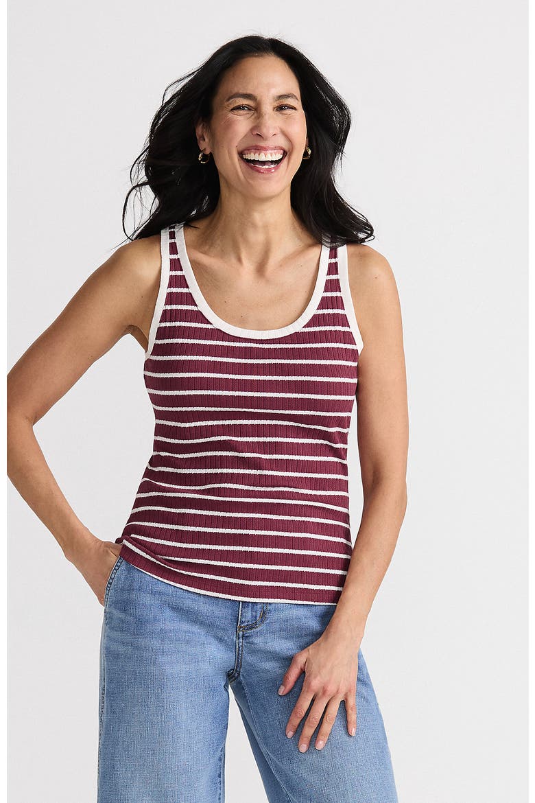 Pointelle Rib UNeck Tank, Main, color, Burgundy/Ivory Breton Stripe