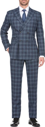 English Laundry 4-Piece Trim Fit Double Breasted Plaid Jacket
