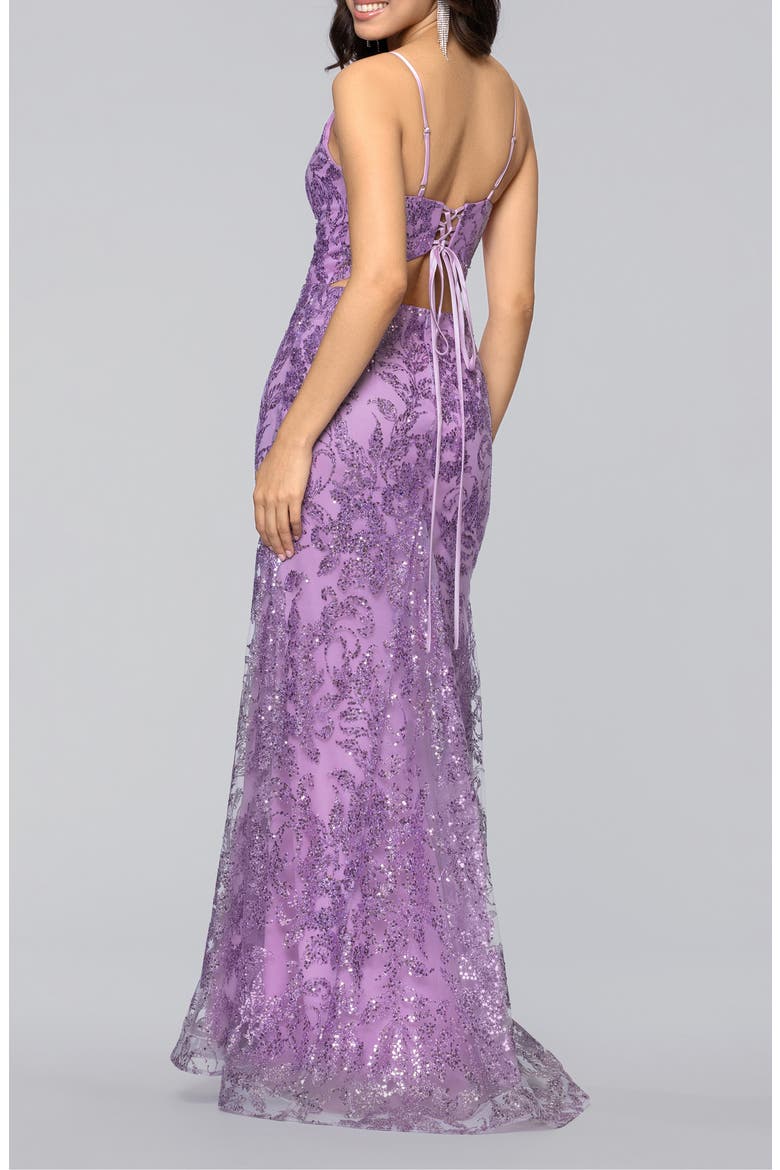 Glitter Sleeveless Mermaid Gown, Alternate, color, LAVENDER