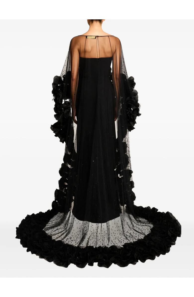 Jenny Packham Petal Bloom Ruffle-Detailed Maxi Dress, Alternate, color, Liquorice