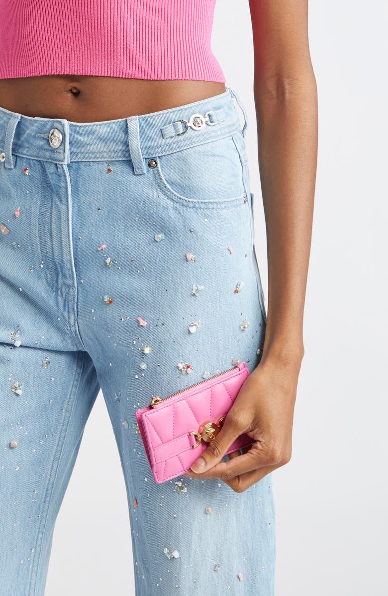 Versace Medusa '95 Quilted Leather Zip Card Holder, Alternate, color, Dragon Fruit Gold