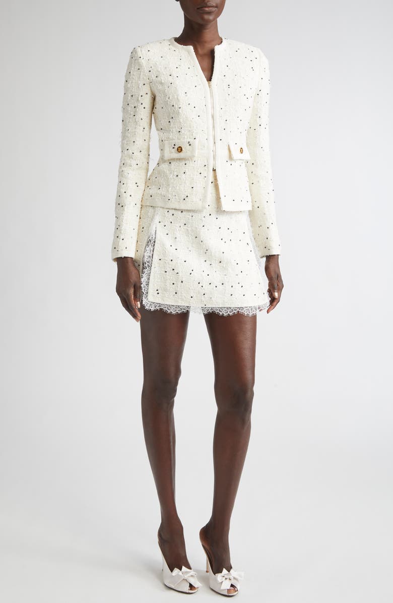 Giambattista Valli Lace Polka Dot Bouclé Skirt, Alternate, color, Ivory