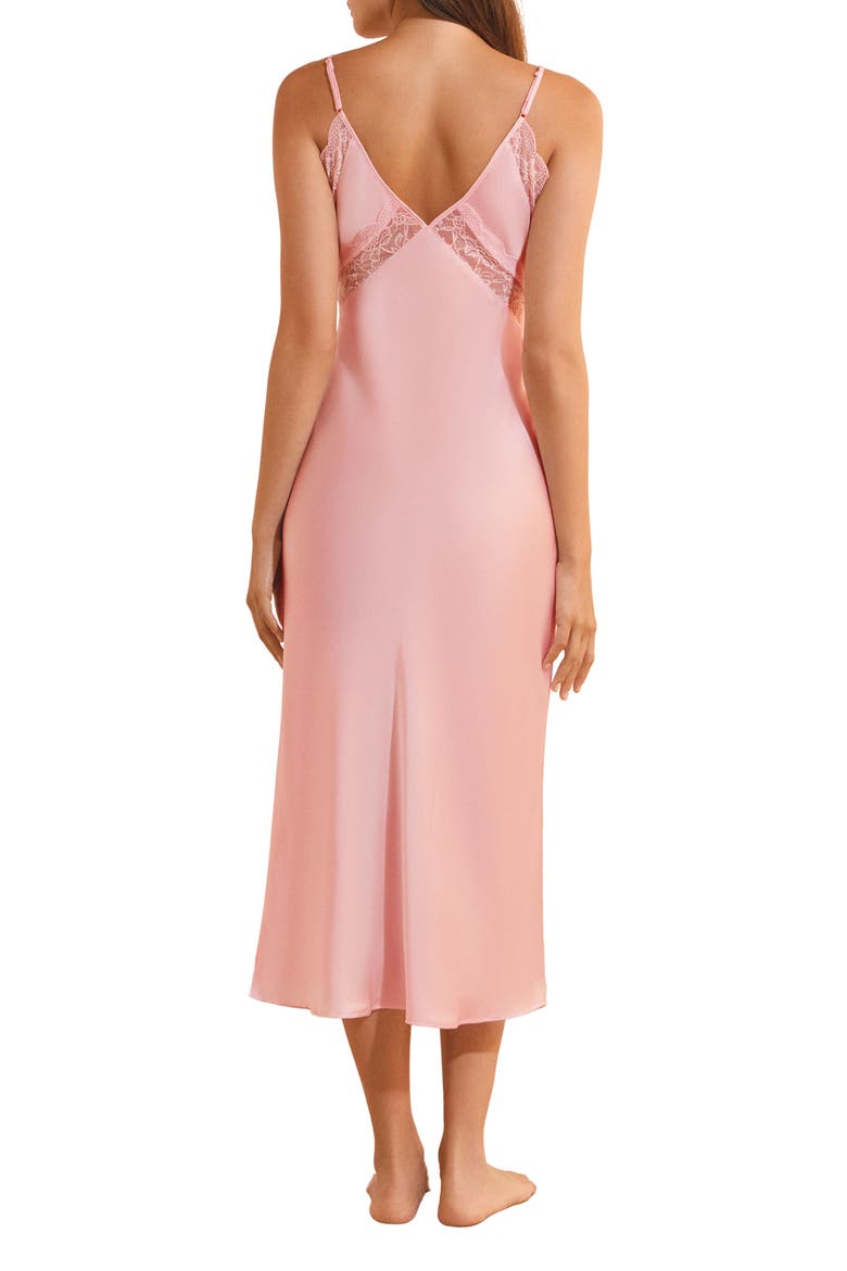 Desire Lace Trim Long Chemise, Alternate, color, PINK