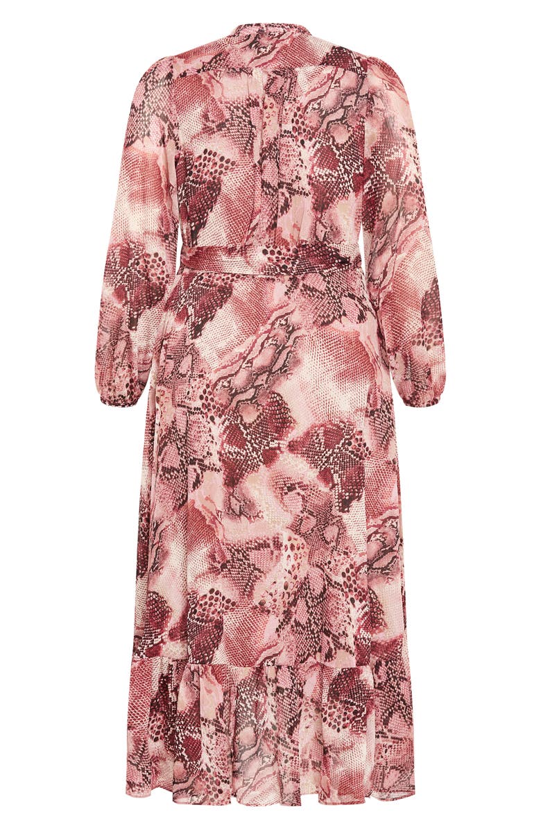 City Chic Instinct Snakeskin Print Long Sleeve Wrap Dress, Alternate, color, Viper