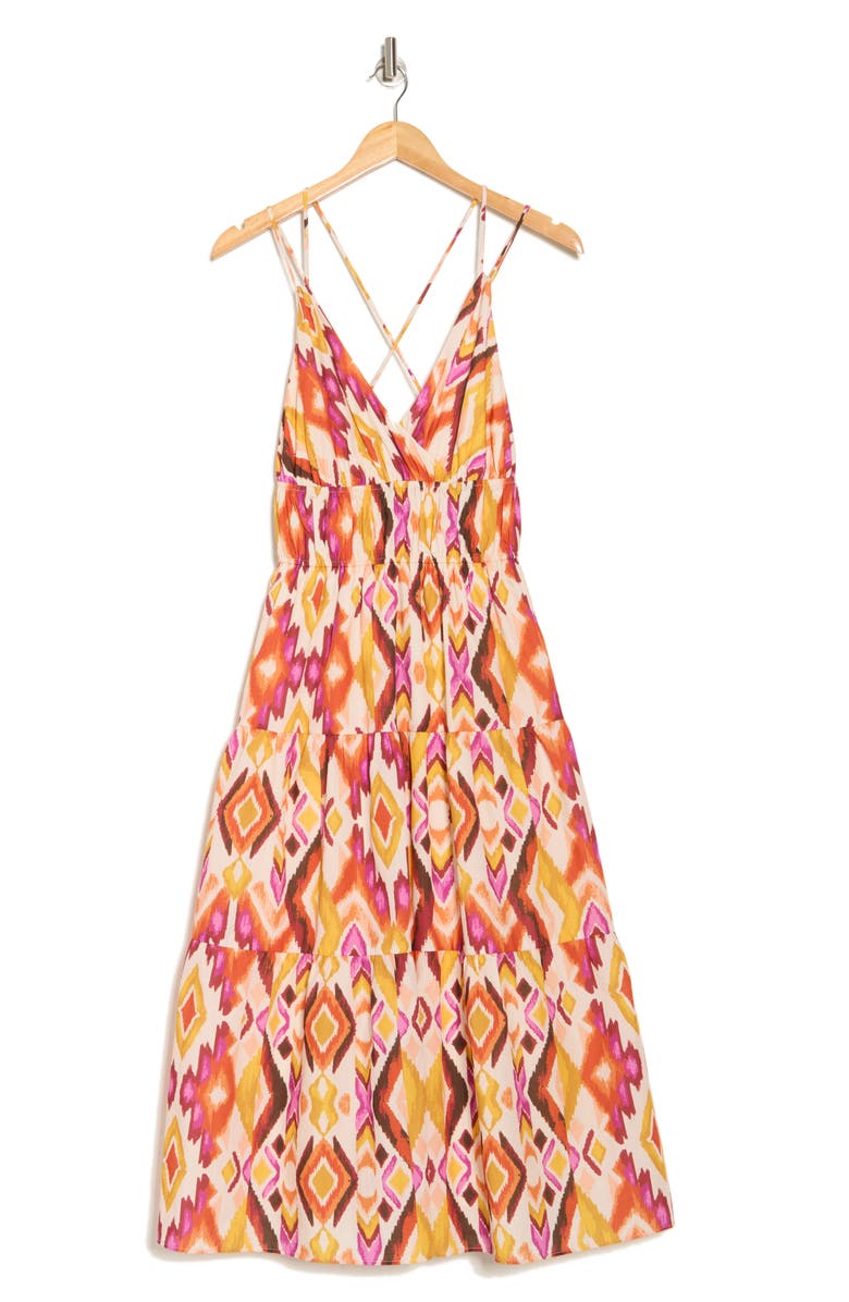 Donna Ricco Strappy Tiered Midi Sundress, Alternate, color, Orange Multi