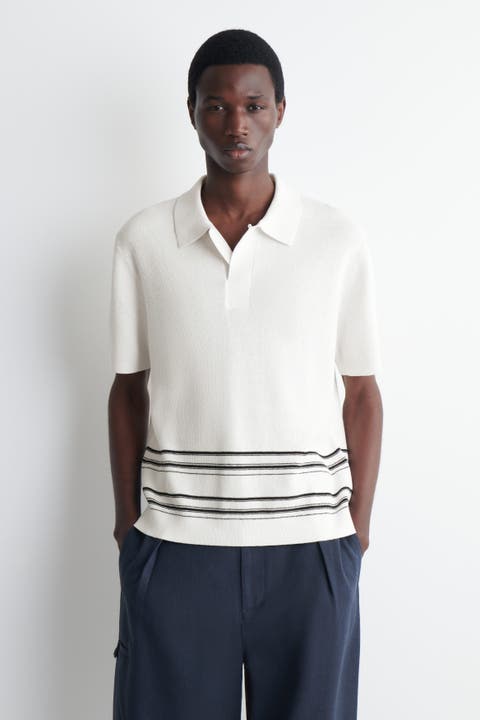 Striped Knitted Cotton-linen Polo Shirt