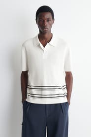 COS Striped Knitted Cotton-linen Polo Shirt