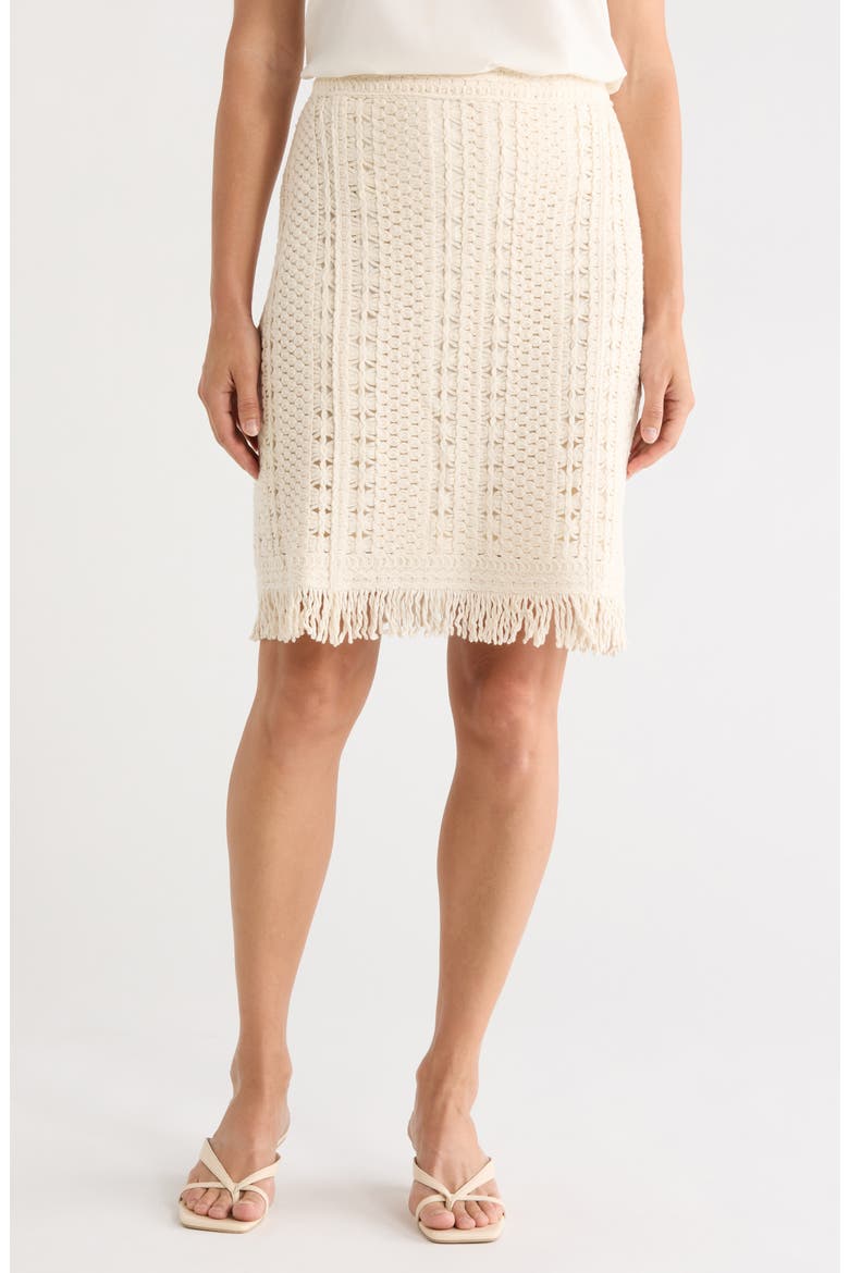 Fringe Trim Crocheted Cotton Skirt, Main, color, CREAM