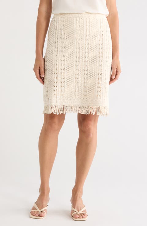 Fringe Trim Crocheted Cotton Skirt