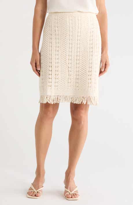 Fringe Trim Crocheted Cotton Skirt